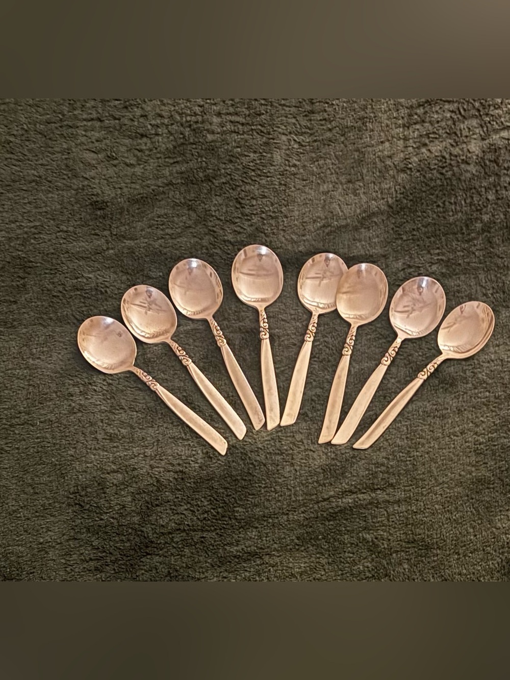 Vintage Oneida Community South Seas 8 Soup Spoons Sliver Plated Mid Century